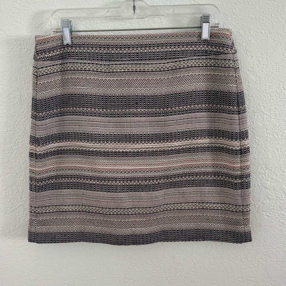 Ann Taylor LOFT Tweed Mini Skirt Woven Stripes Women's Size 8 Fully Lined Boho